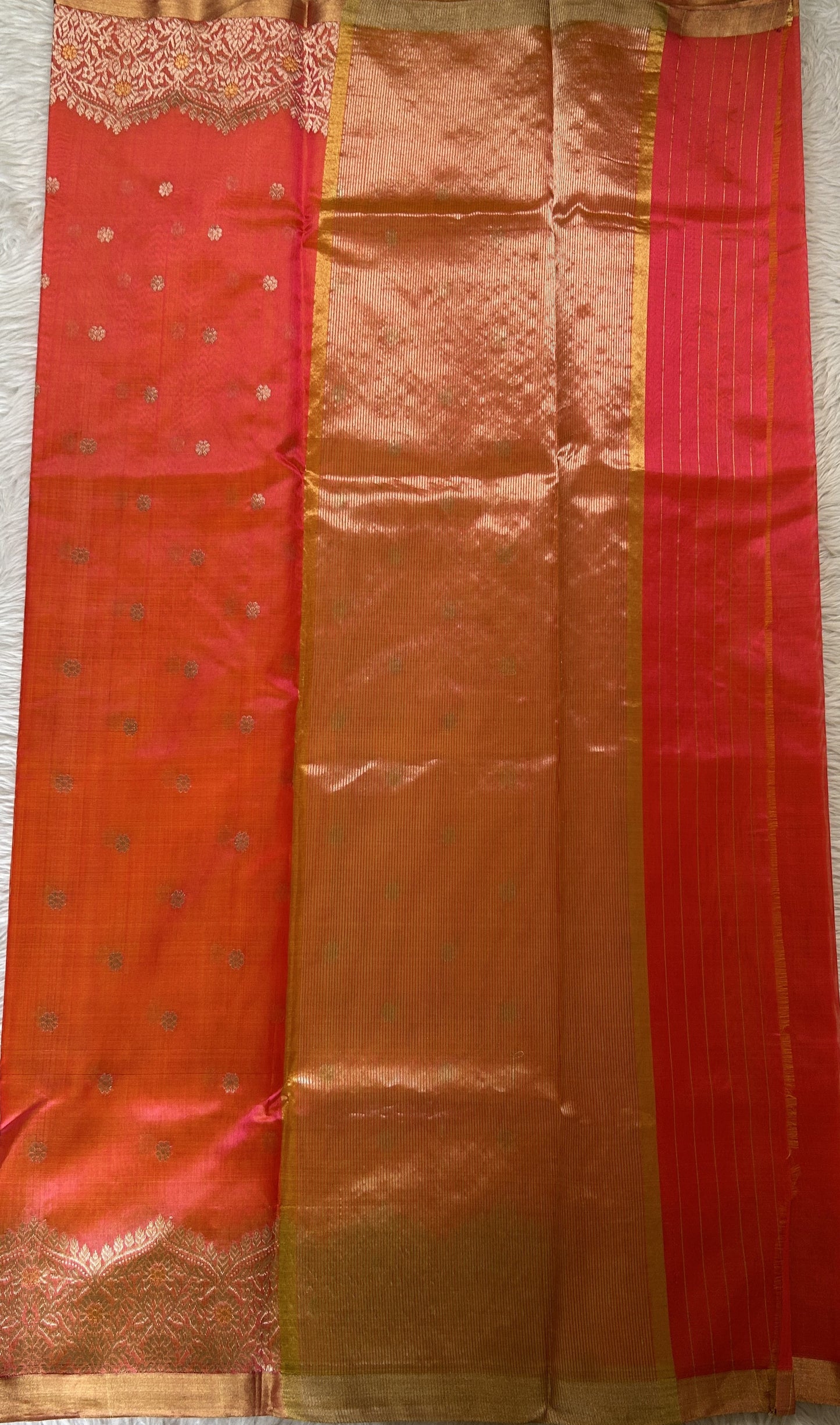 Chanderi Silk Saree Light Orange Colored Complemented with a Zari Border - Sampradaya Designer Studio