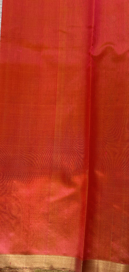Chanderi Silk Saree Light Orange Colored Complemented with a Zari Border - Sampradaya Designer Studio
