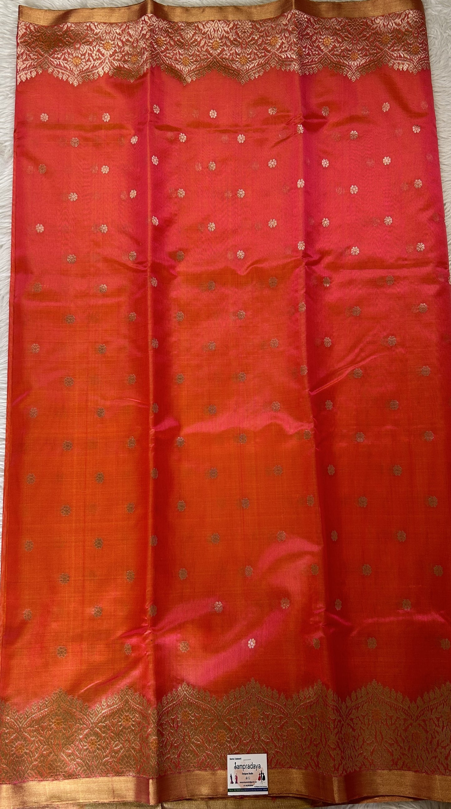 Chanderi Silk Saree Light Orange Colored Complemented with a Zari Border - Sampradaya Designer Studio