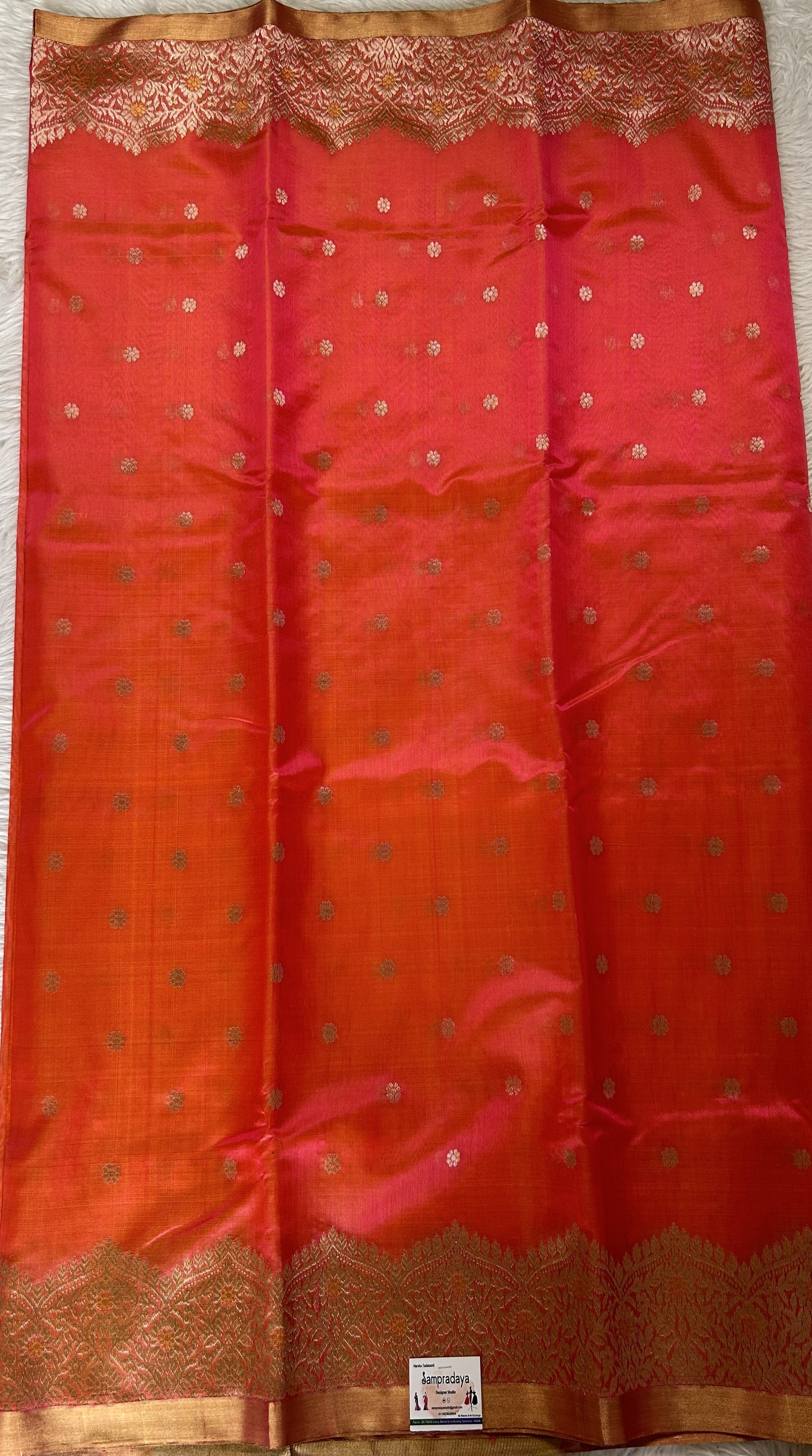 Chanderi Silk Saree Light Orange Colored Complemented with a Zari Border - Sampradaya Designer Studio