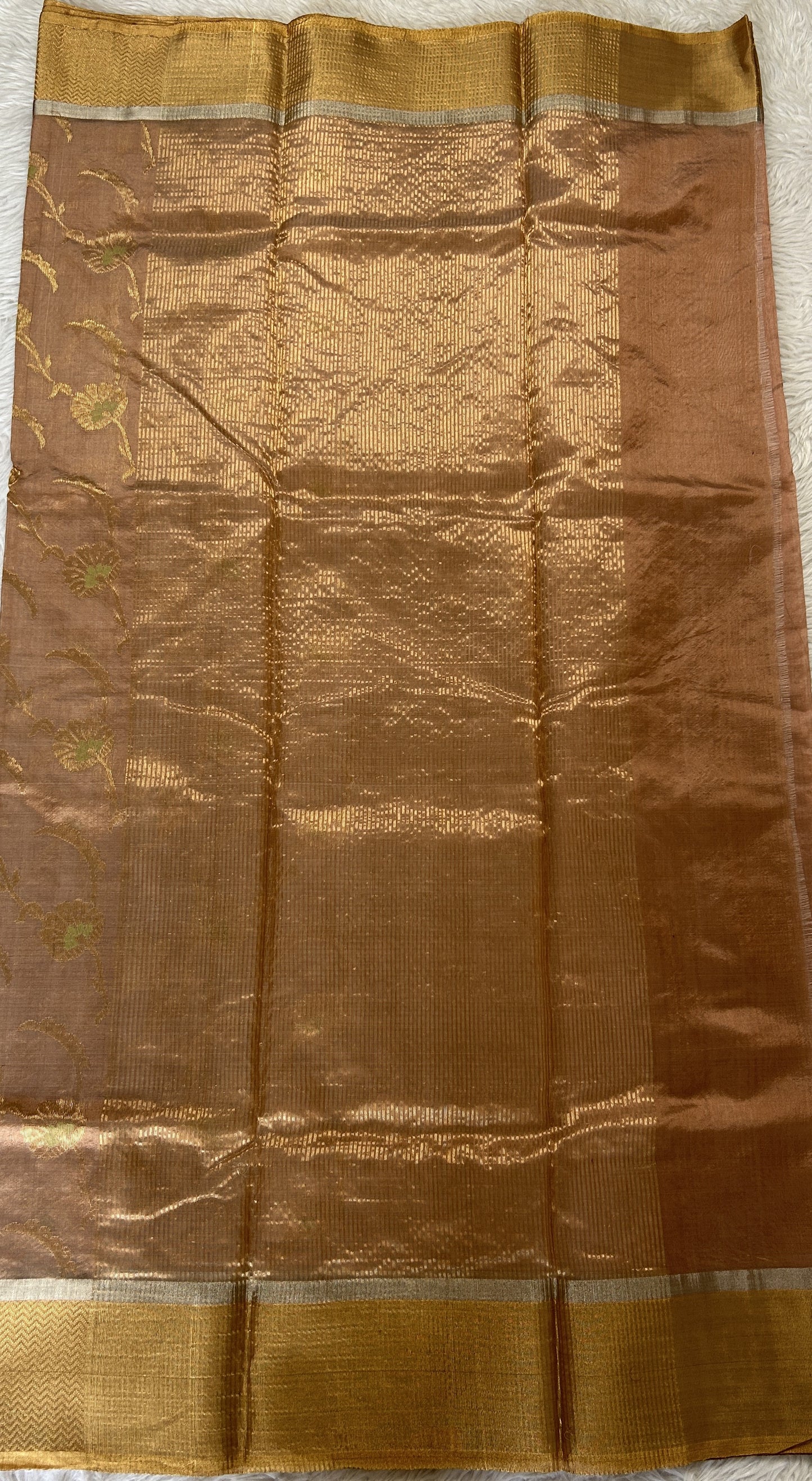 Chanderi Silk Saree Dark Peach Colored Complemented with a Zari Border - Sampradaya Designer Studio