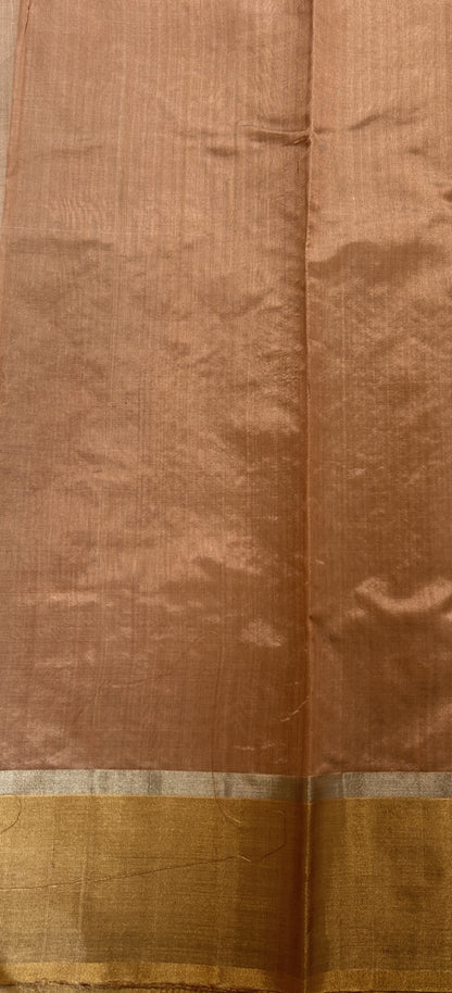 Chanderi Silk Saree Dark Peach Colored Complemented with a Zari Border - Sampradaya Designer Studio