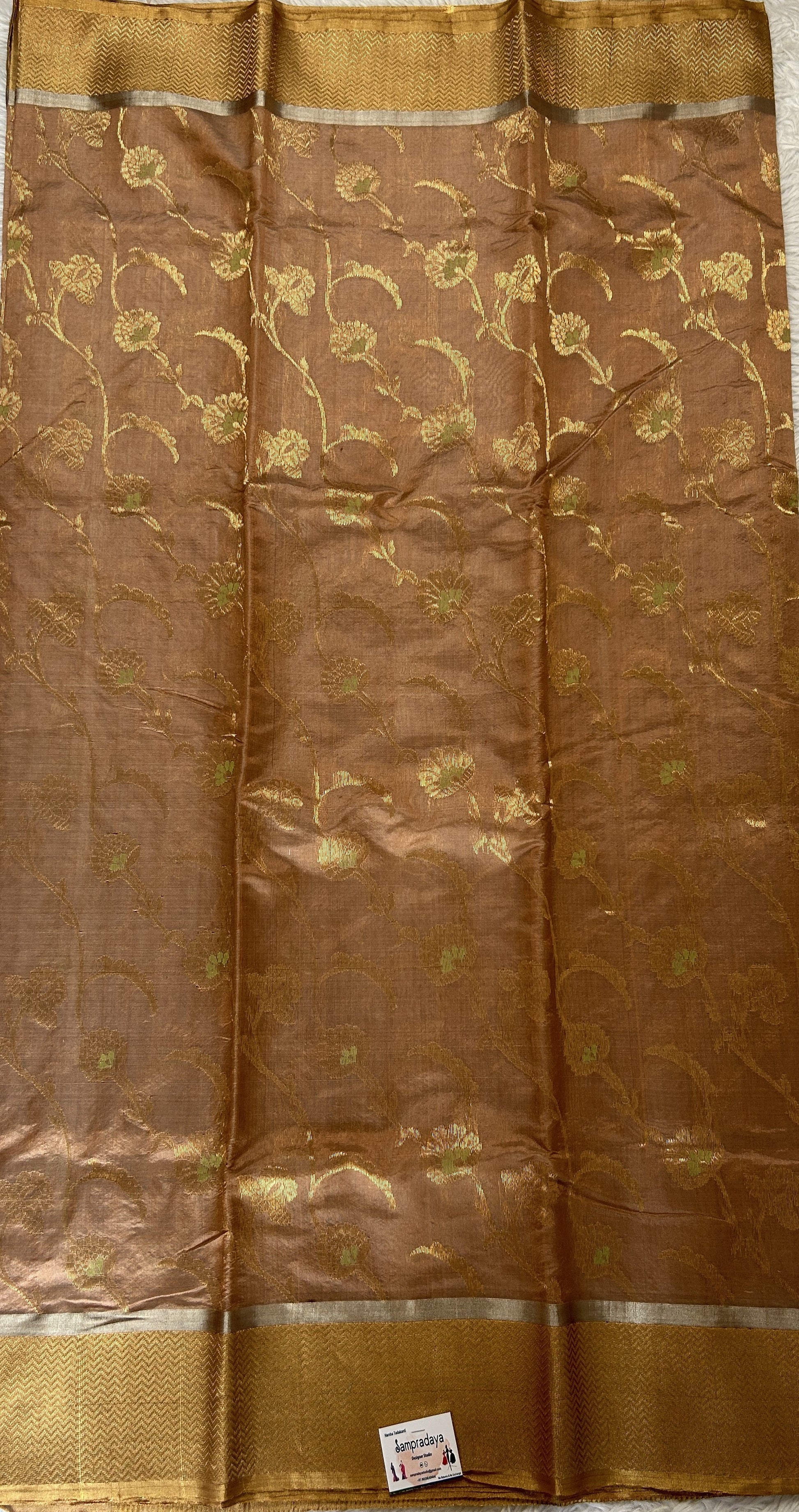 Chanderi Silk Saree Dark Peach Colored Complemented with a Zari Border - Sampradaya Designer Studio