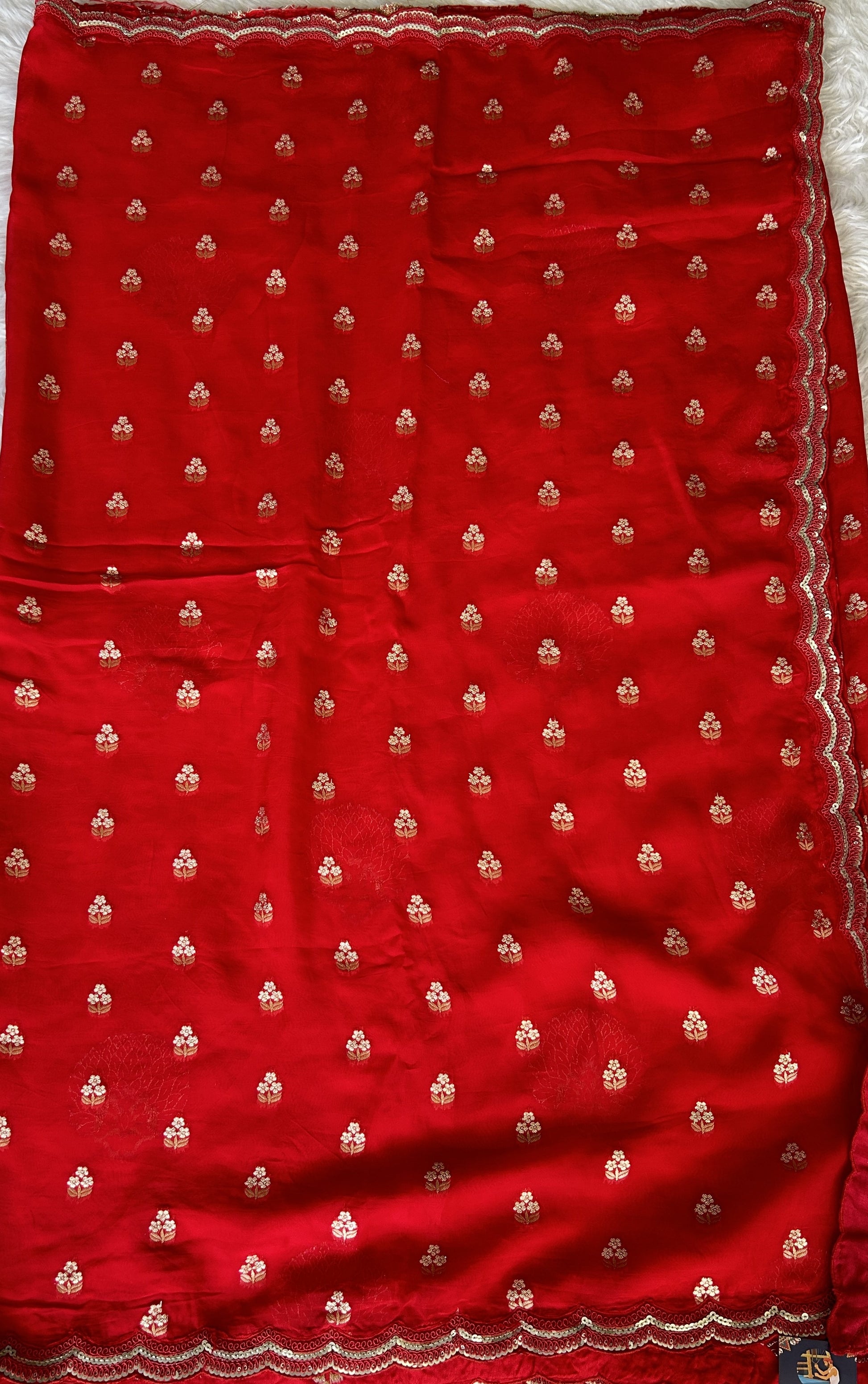 Banarasi Georgette Saree Dark Red Colored Complemented with a Lace border. - Sampradaya Designer Studio