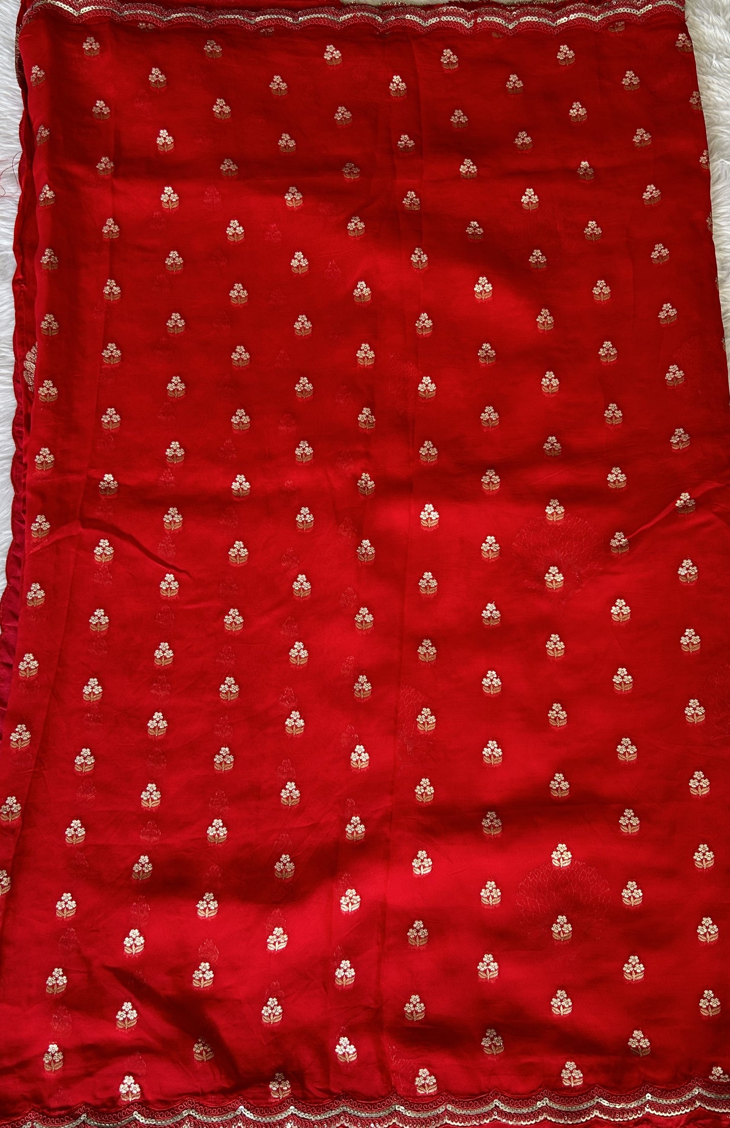 Banarasi Georgette Saree Dark Red Colored Complemented with a Lace border. - Sampradaya Designer Studio