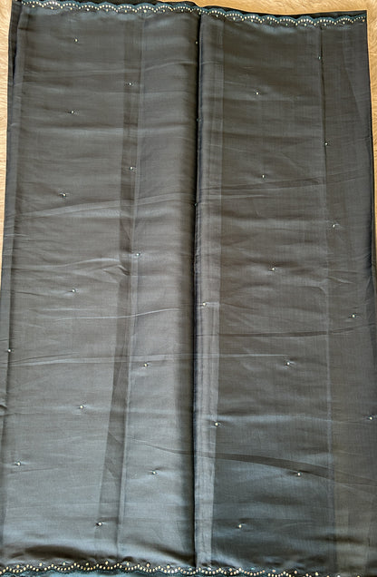 Crepe Silk Saree Party Wear Navy Blue colored complemented with a Mirror Embroidery border. - Sampradaya Designer Studio