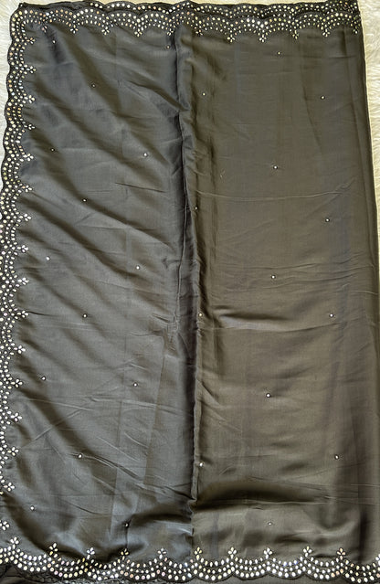 Crepe Silk Saree Party Wear Black colored complemented with a Mirror Embroidery border. - Sampradaya Designer Studio