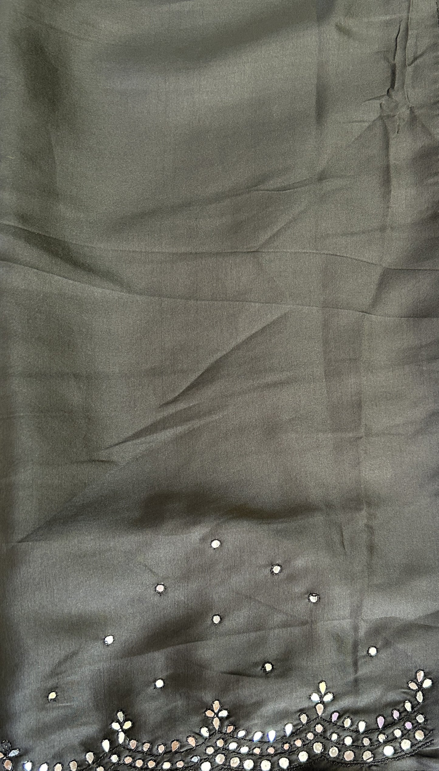 Crepe Silk Saree Party Wear Black colored complemented with a Mirror Embroidery border. - Sampradaya Designer Studio