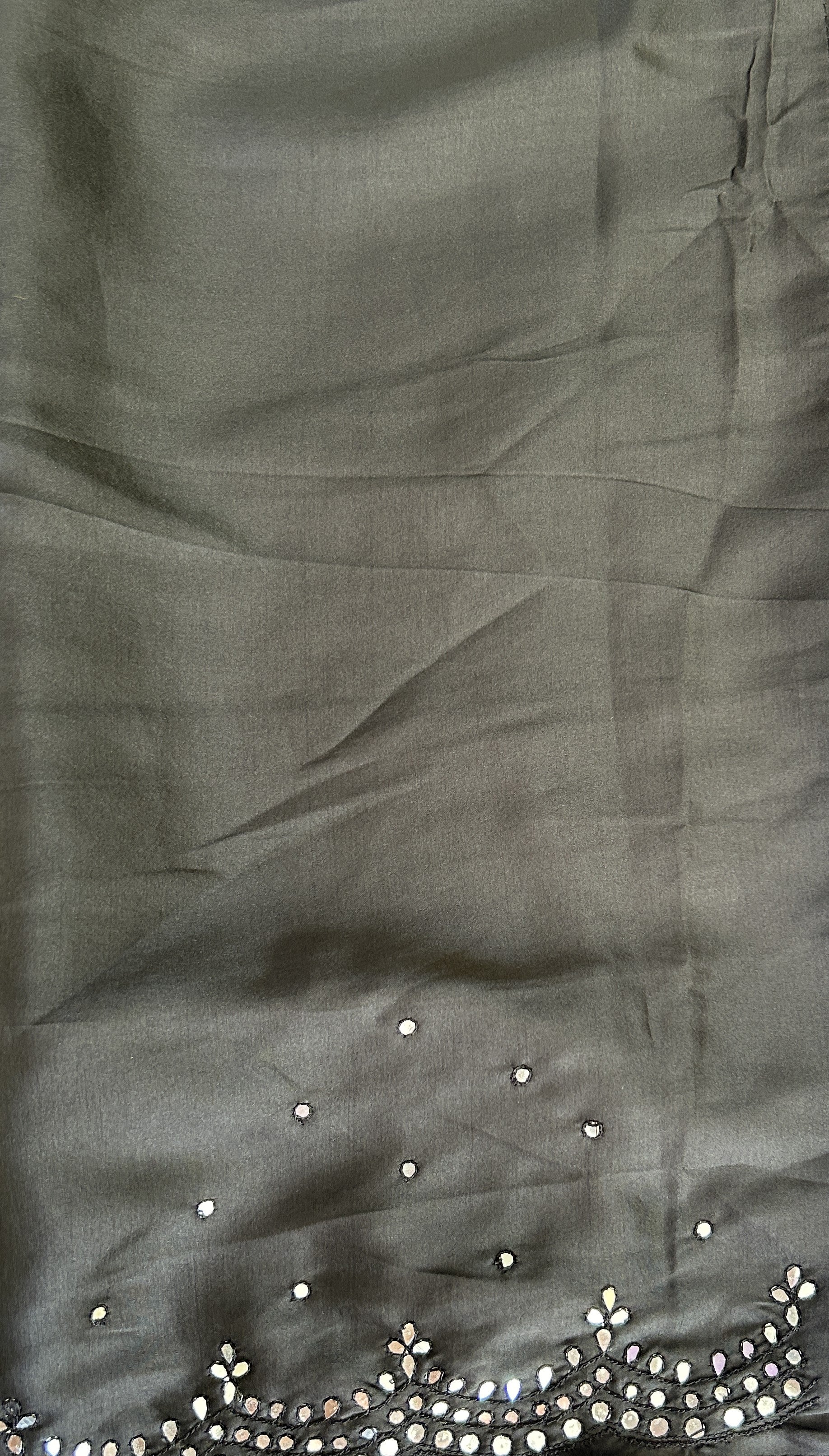 Crepe Silk Saree Party Wear Black colored complemented with a Mirror Embroidery border. - Sampradaya Designer Studio