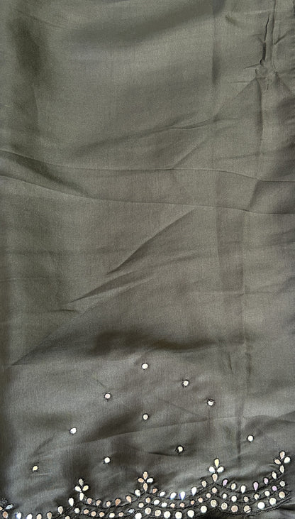 Crepe Silk Saree Party Wear Black colored complemented with a Mirror Embroidery border. - Sampradaya Designer Studio