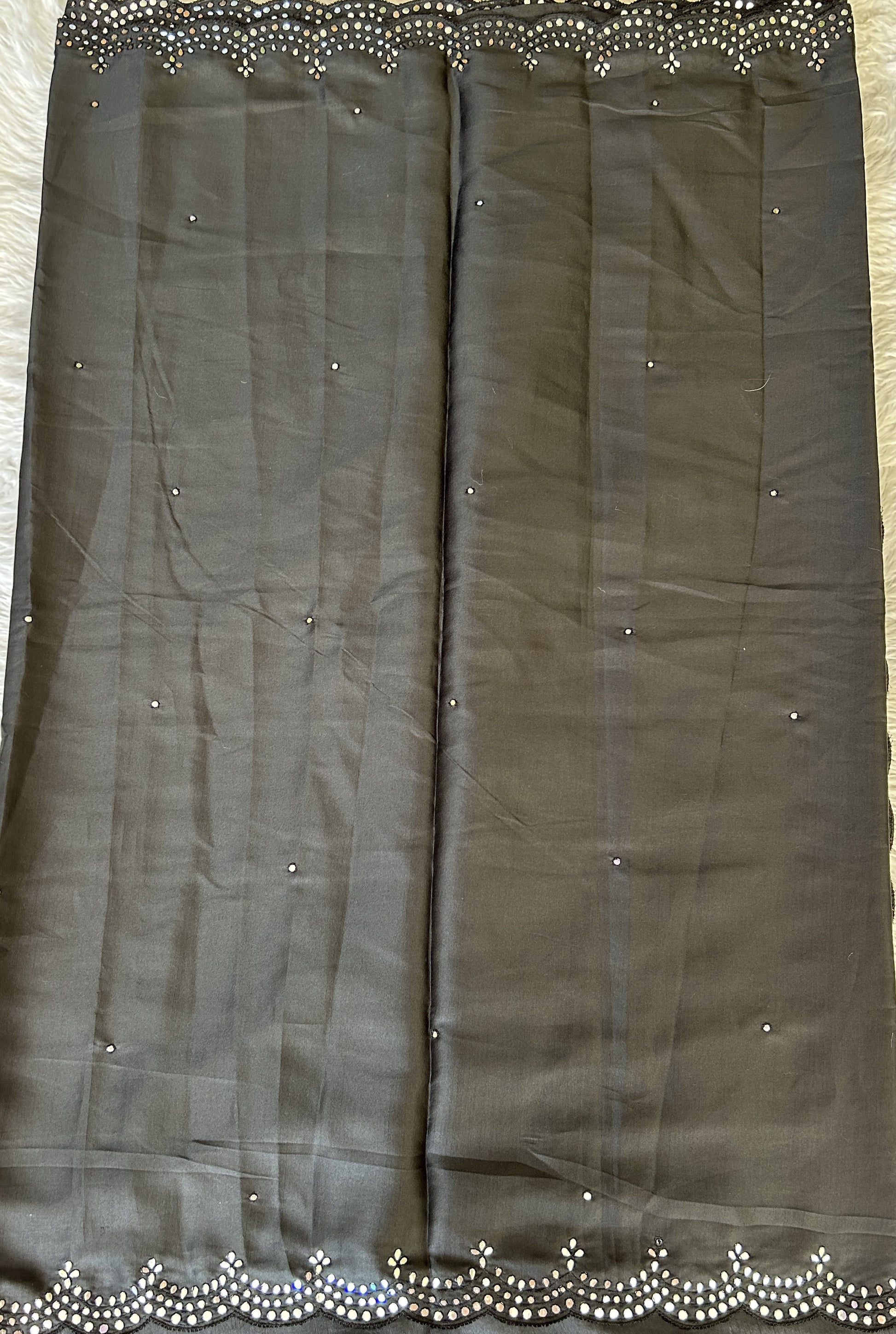 Crepe Silk Saree Party Wear Black colored complemented with a Mirror Embroidery border. - Sampradaya Designer Studio