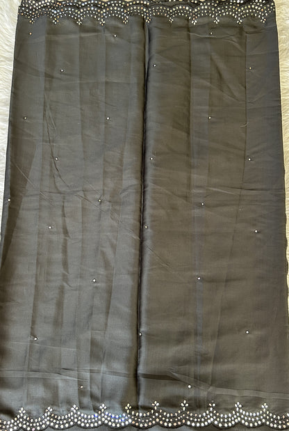 Crepe Silk Saree Party Wear Black colored complemented with a Mirror Embroidery border. - Sampradaya Designer Studio