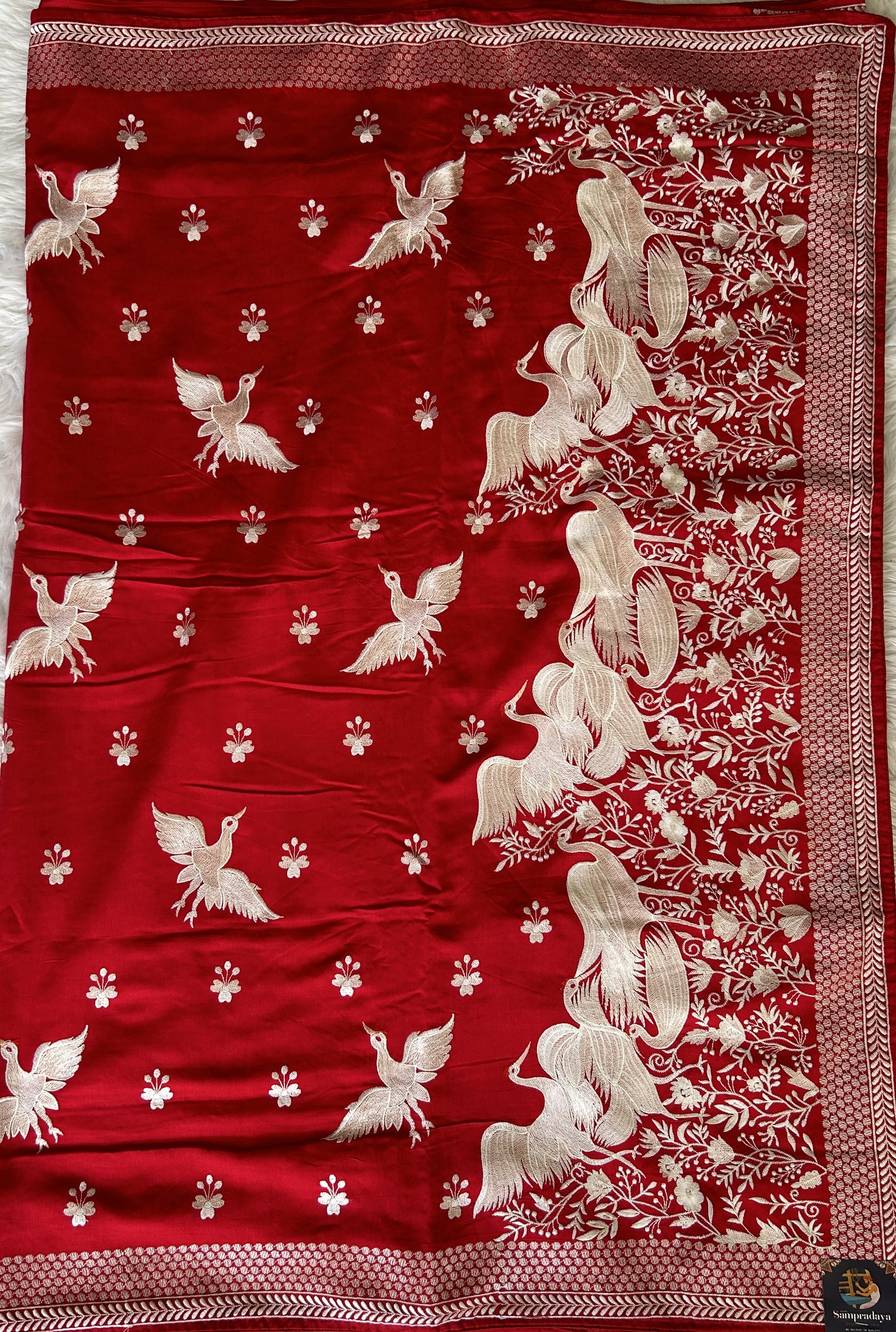 Organza Saree Party Wear Magenta colored complemented with a Lace border. - Sampradaya Designer Studio