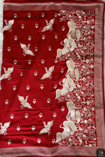 Organza Saree Party Wear Magenta colored complemented with a Lace border. - Sampradaya Designer Studio
