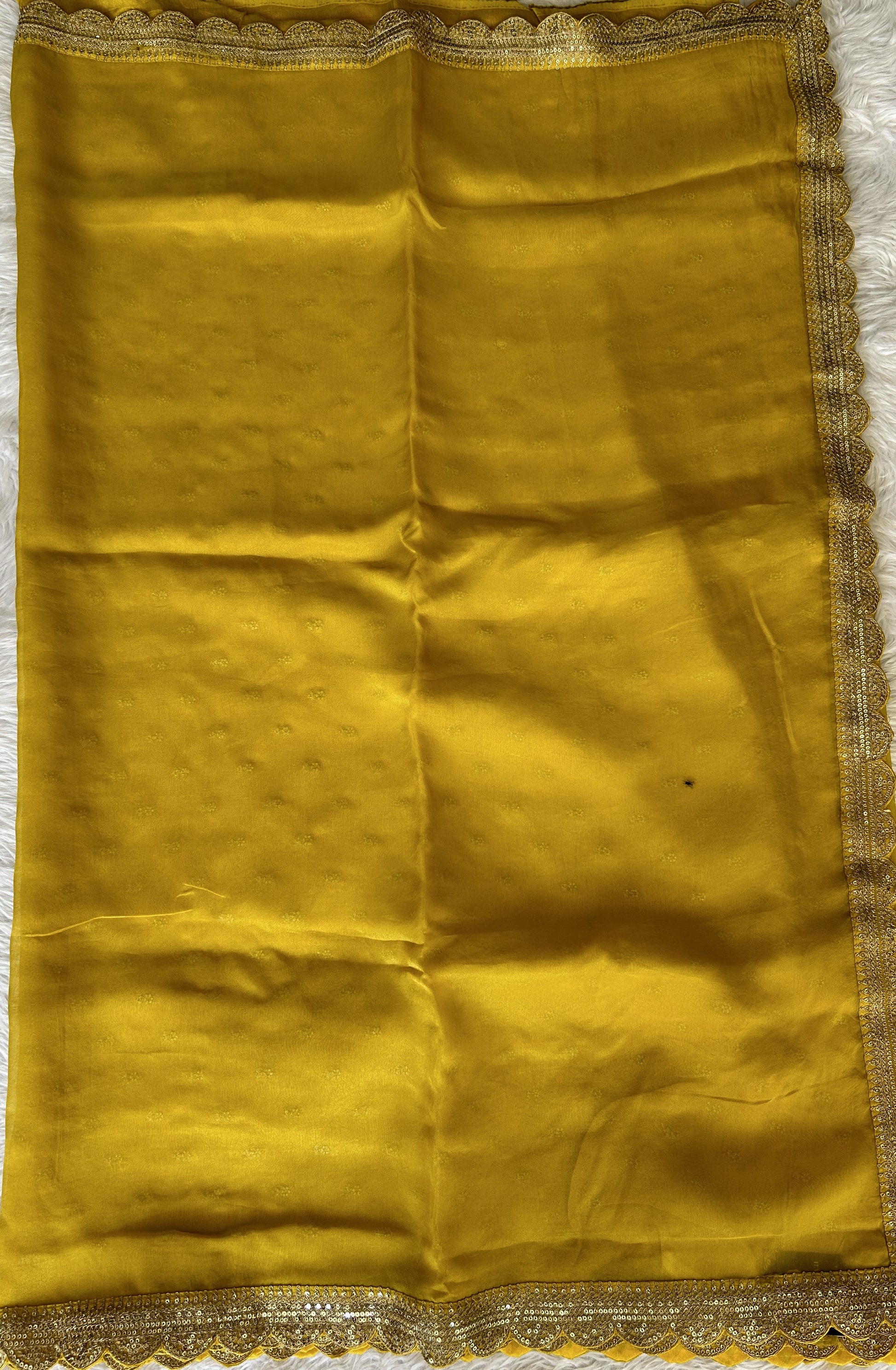 Tissue Georgette Designer Saree Yellow colored complemented with a Lace border. - Sampradaya Designer Studio