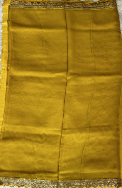 Tissue Georgette Designer Saree Yellow colored complemented with a Lace border. - Sampradaya Designer Studio