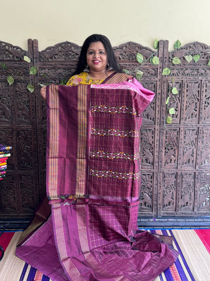 Lavender Pochampally Ikkat Silk Saree with Zari Border | Pure Handloom, Silk Mark Certified