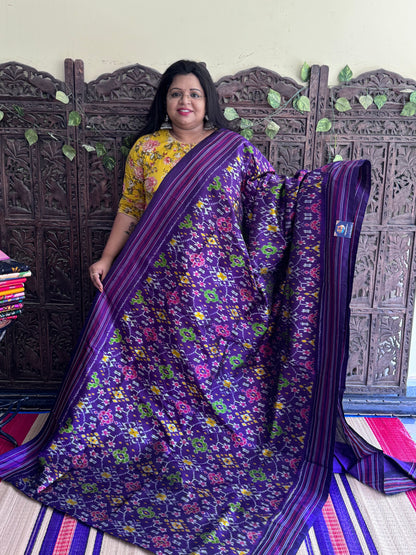 Purple Pochampally Ikkat Silk Saree with Striped Border | Pure Handloom, Silk Mark Certified (Copy)