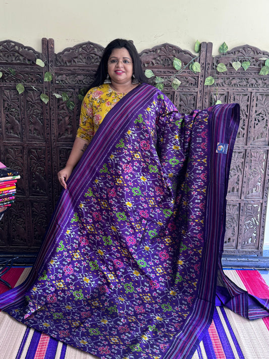 Purple Pochampally Ikkat Silk Saree with Striped Border | Pure Handloom, Silk Mark Certified (Copy)