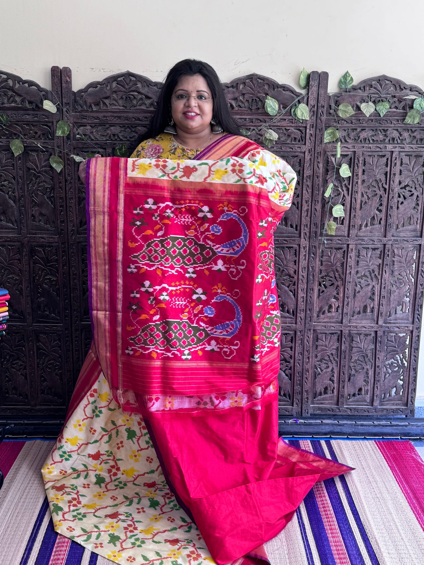 Beige Pochampally Ikkat Silk Saree with Zari Border | Pure Handloom, Silk Mark Certified