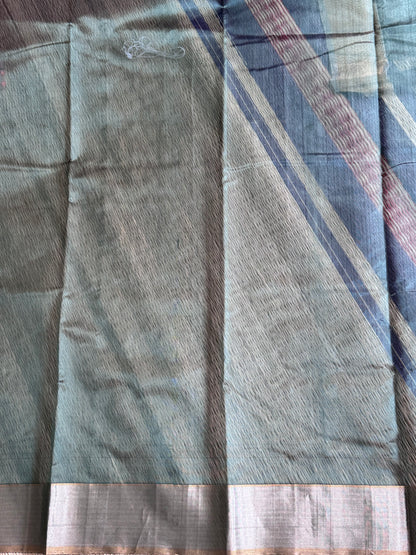 Bottle Green Color Chanderi Silk Saree With Gold Zari Border — Pure Handloom | Silk Mark Certified