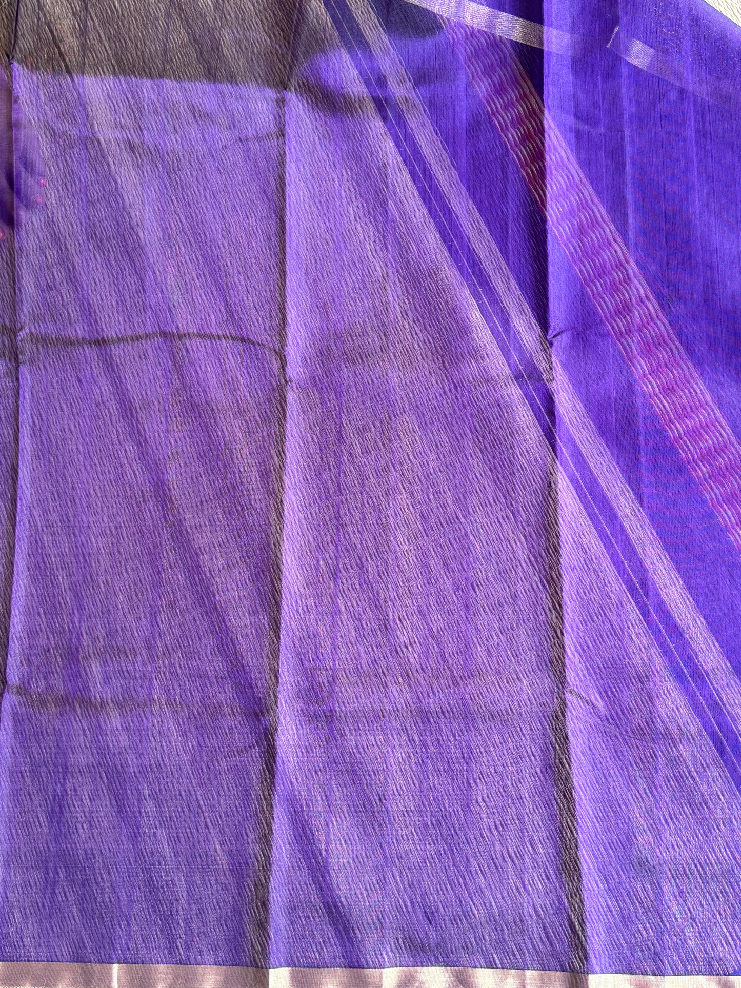 Violet Color Chanderi Silk Saree With Gold Zari Border — Pure Handloom | Silk Mark Certified