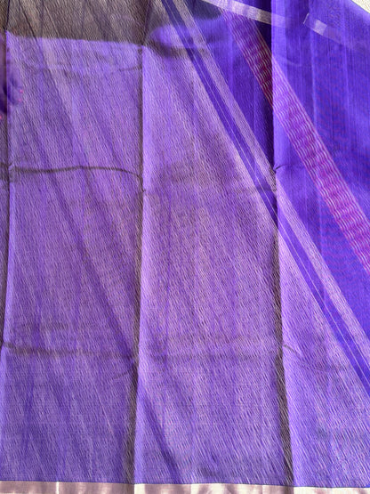 Violet Color Chanderi Silk Saree With Gold Zari Border — Pure Handloom | Silk Mark Certified
