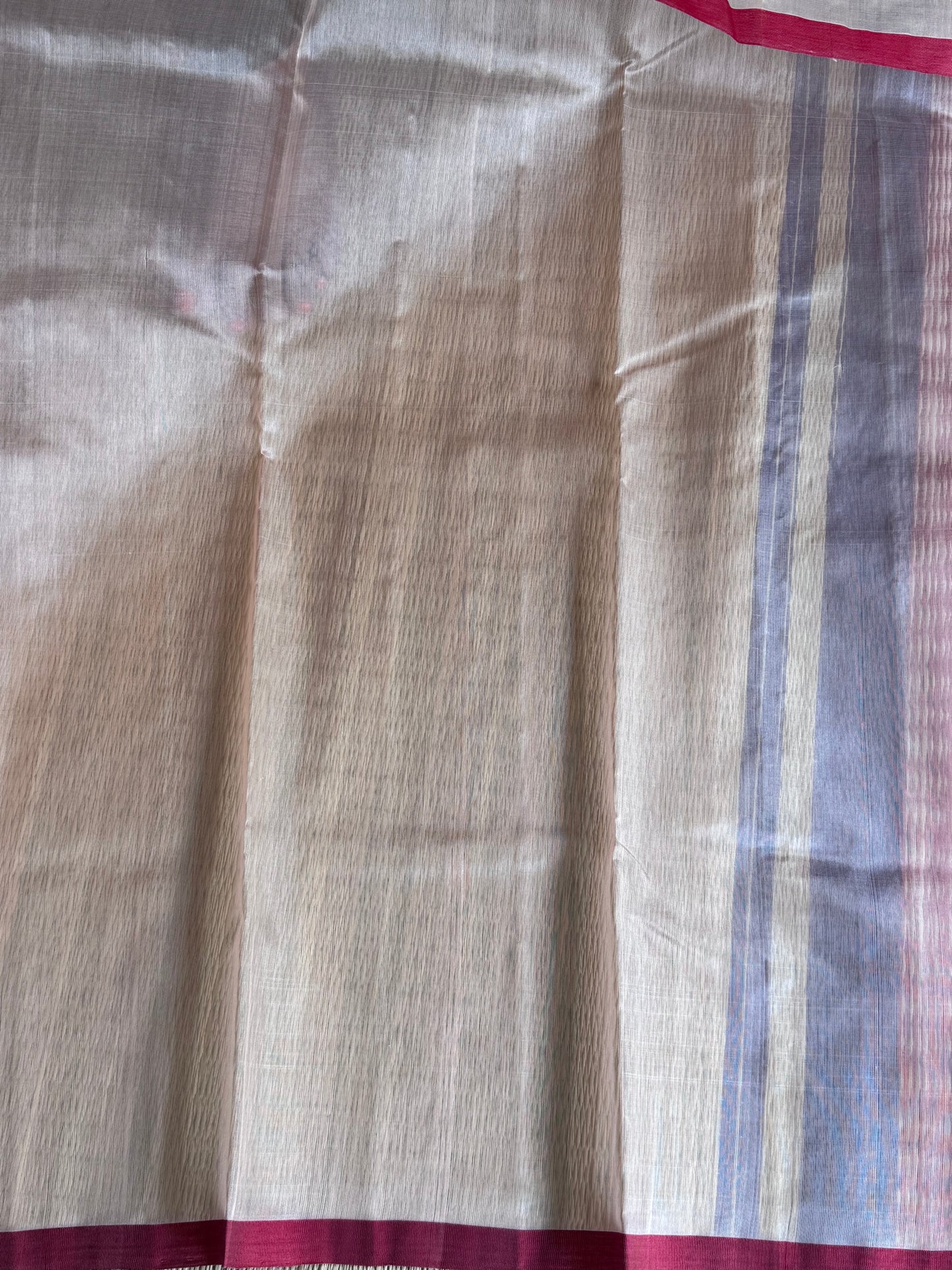 Peach Color Chanderi Silk Saree With Gold Zari Border — Pure Handloom | Silk Mark Certified