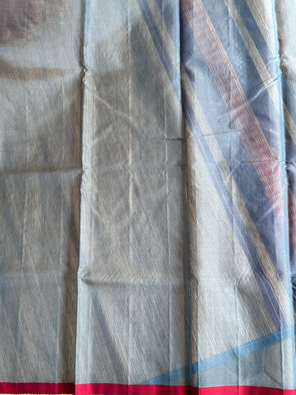 Grayish Blue Color Chanderi Silk Saree With Gold Zari Border — Pure Handloom | Silk Mark Certified