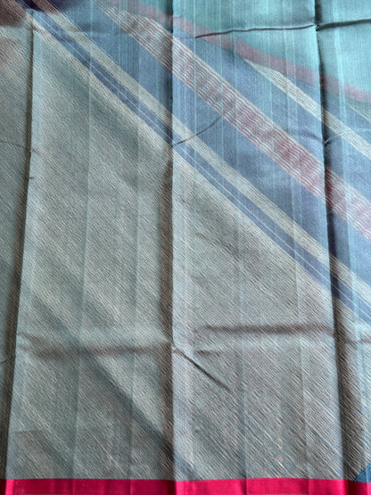 Bottle Green Color Chanderi Silk Saree With Gold Zari Border — Pure Handloom | Silk Mark Certified