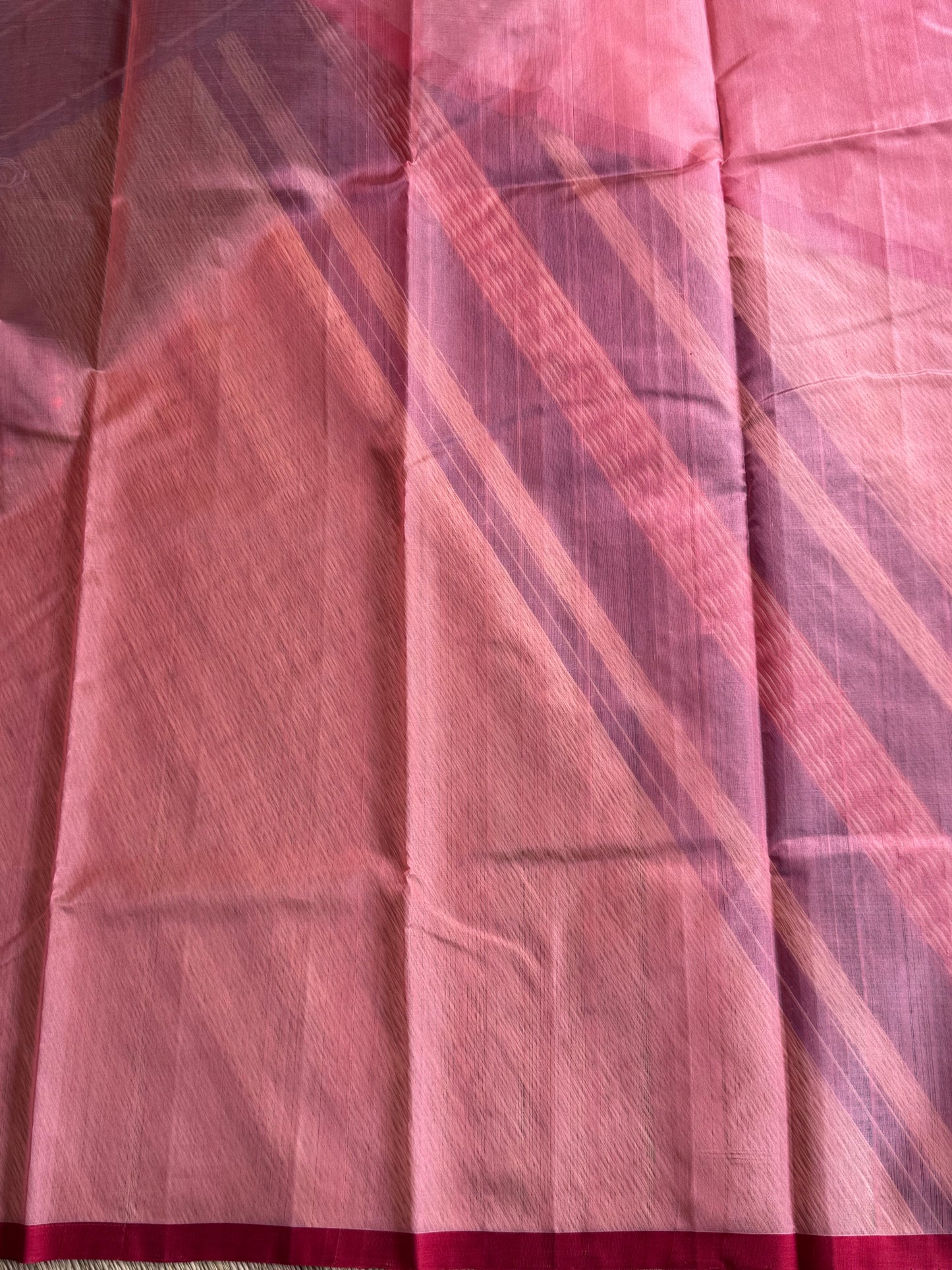 Peach Color Chanderi Silk Saree With Gold Zari Border — Pure Handloom | Silk Mark Certified