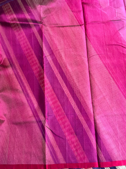 Dark Pink Color Chanderi Silk Saree With Gold Zari Border — Pure Handloom | Silk Mark Certified
