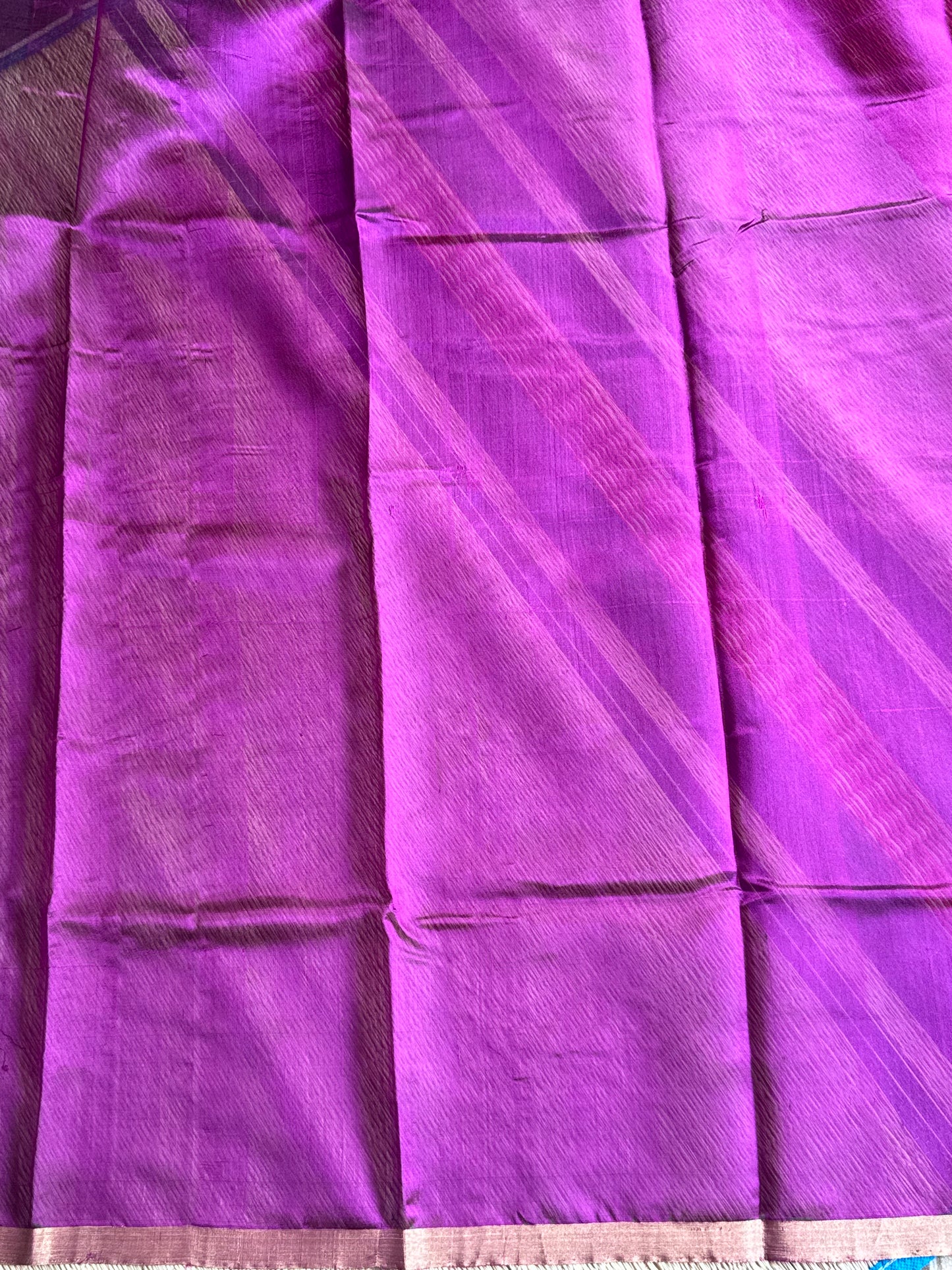 Purple Color Chanderi Silk Saree With Gold Zari Border — Pure Handloom | Silk Mark Certified