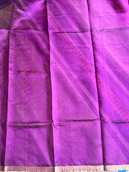Purple Color Chanderi Silk Saree With Gold Zari Border — Pure Handloom | Silk Mark Certified