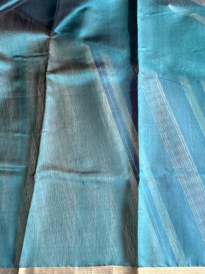 Bottle Green Color Chanderi Silk Saree With Gold Zari Border — Pure Handloom | Silk Mark Certified