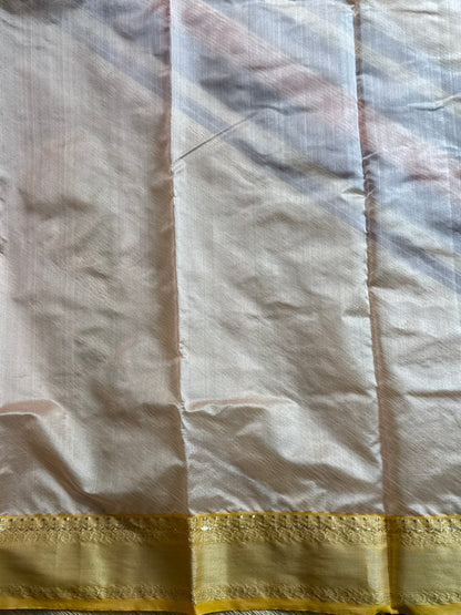 Peach Color Chanderi Silk Saree With Gold Zari Border — Pure Handloom | Silk Mark Certified