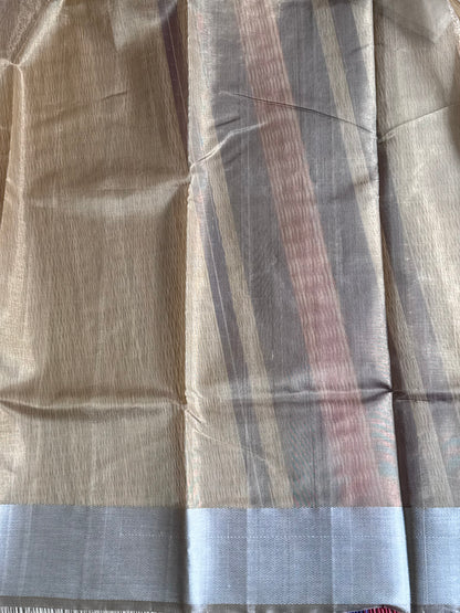 Gold Color Chanderi Silk Saree With Gold Zari Border — Pure Handloom | Silk Mark Certified