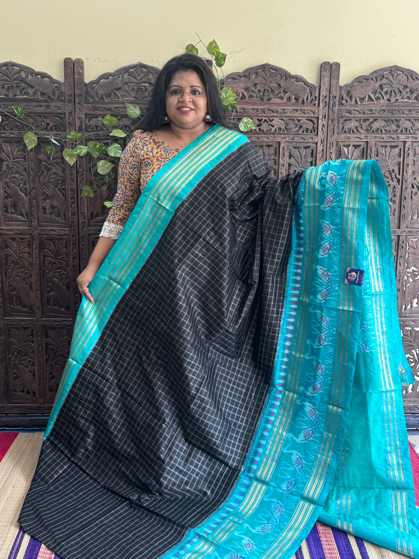 Black Pochampally Ikkat Silk Saree with Zari Border | Pure Handloom, Silk Mark Certified
