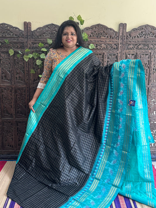 Black Pochampally Ikkat Silk Saree with Zari Border | Pure Handloom, Silk Mark Certified