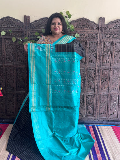 Black Pochampally Ikkat Silk Saree with Zari Border | Pure Handloom, Silk Mark Certified