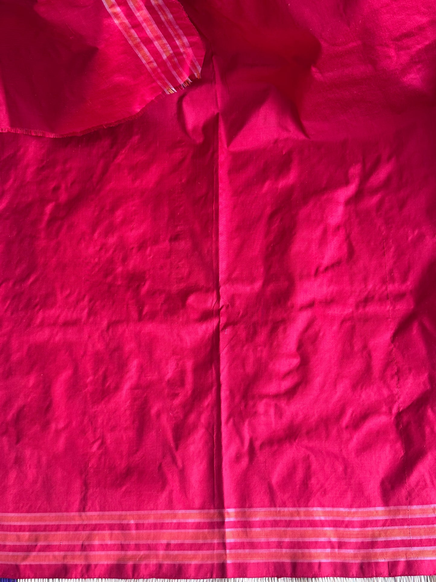 Red Pochampally Ikkat Silk Saree with Striped Border | Pure Handloom, Silk Mark Certified