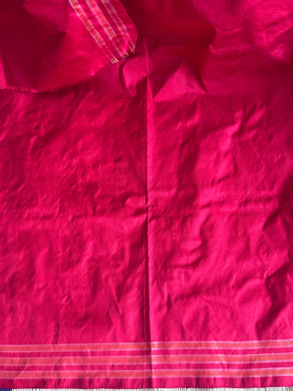 Red Pochampally Ikkat Silk Saree with Striped Border | Pure Handloom, Silk Mark Certified