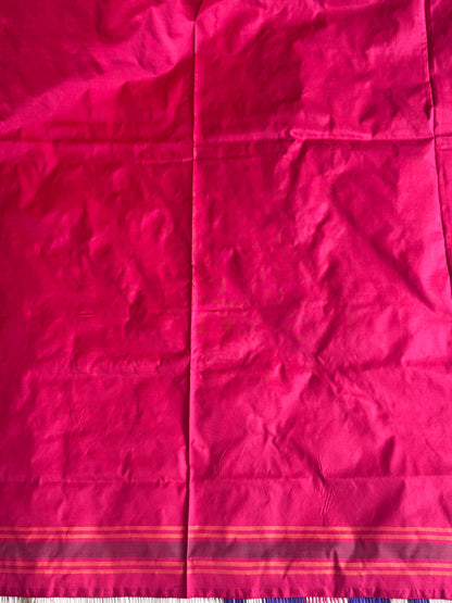 Red Pochampally Ikkat Silk Saree with Striped Border | Pure Handloom, Silk Mark Certified