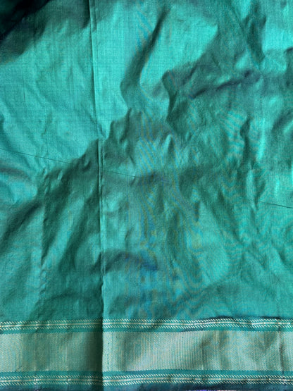 Dark Green Pochampally Ikkat Silk Saree with Zari Border | Pure Handloom, Silk Mark Certified