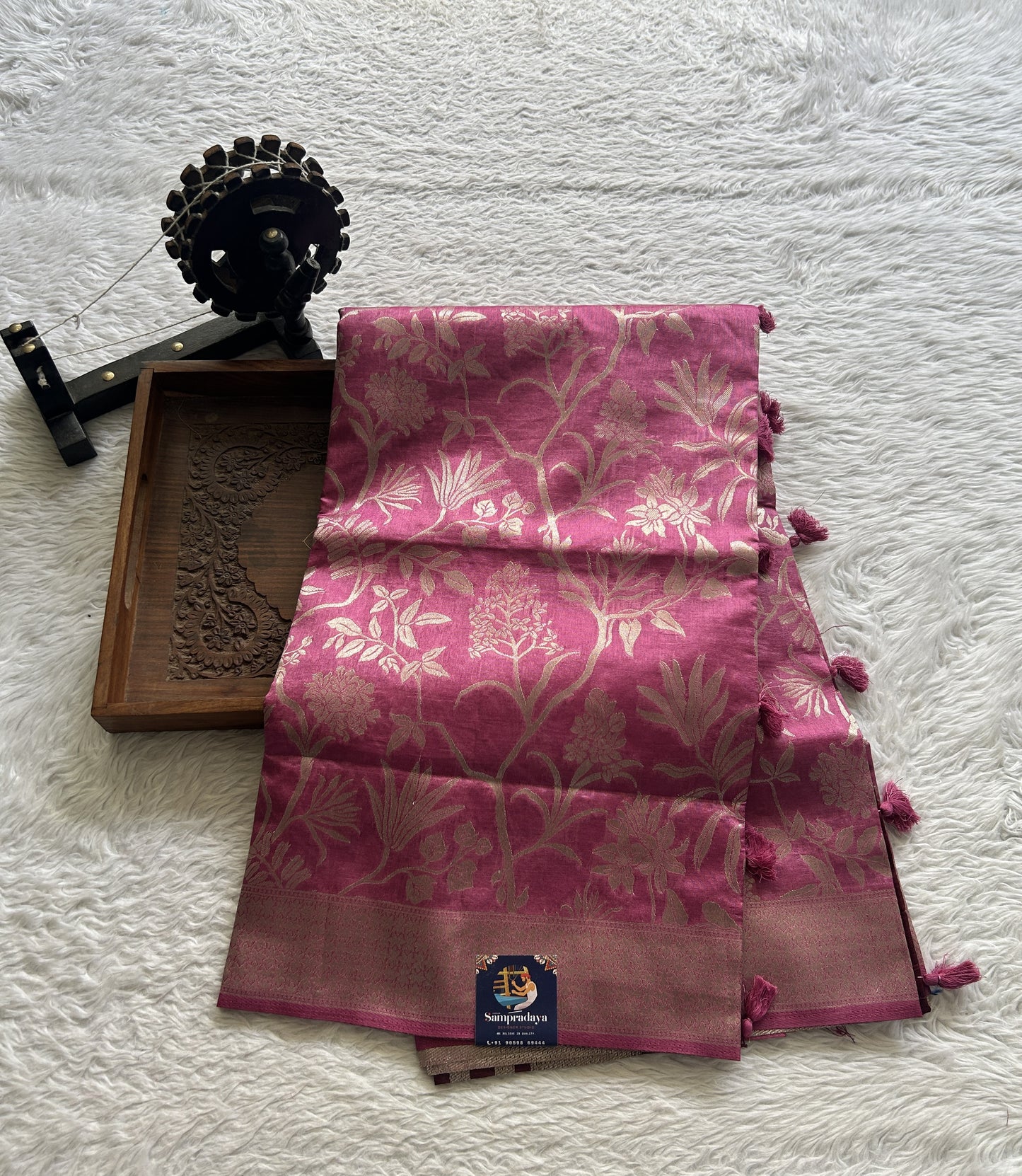 Semi Raw Silk Allover Saree Pink Colored Complemented with a Zari Border. - Sampradaya Designer Studio