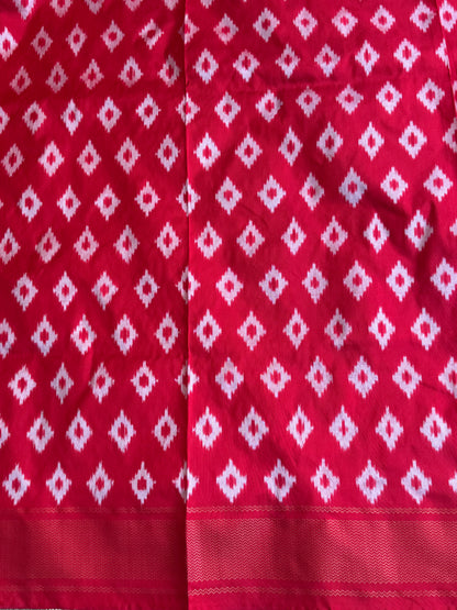 Red Pochampally Ikkat Silk Saree with Zari Border | Pure Handloom, Silk Mark Certified