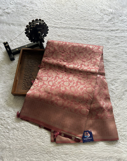 Semi Raw Silk Allover Saree Onion Pink Colored Complemented with a Zari Border. - Sampradaya Designer Studio