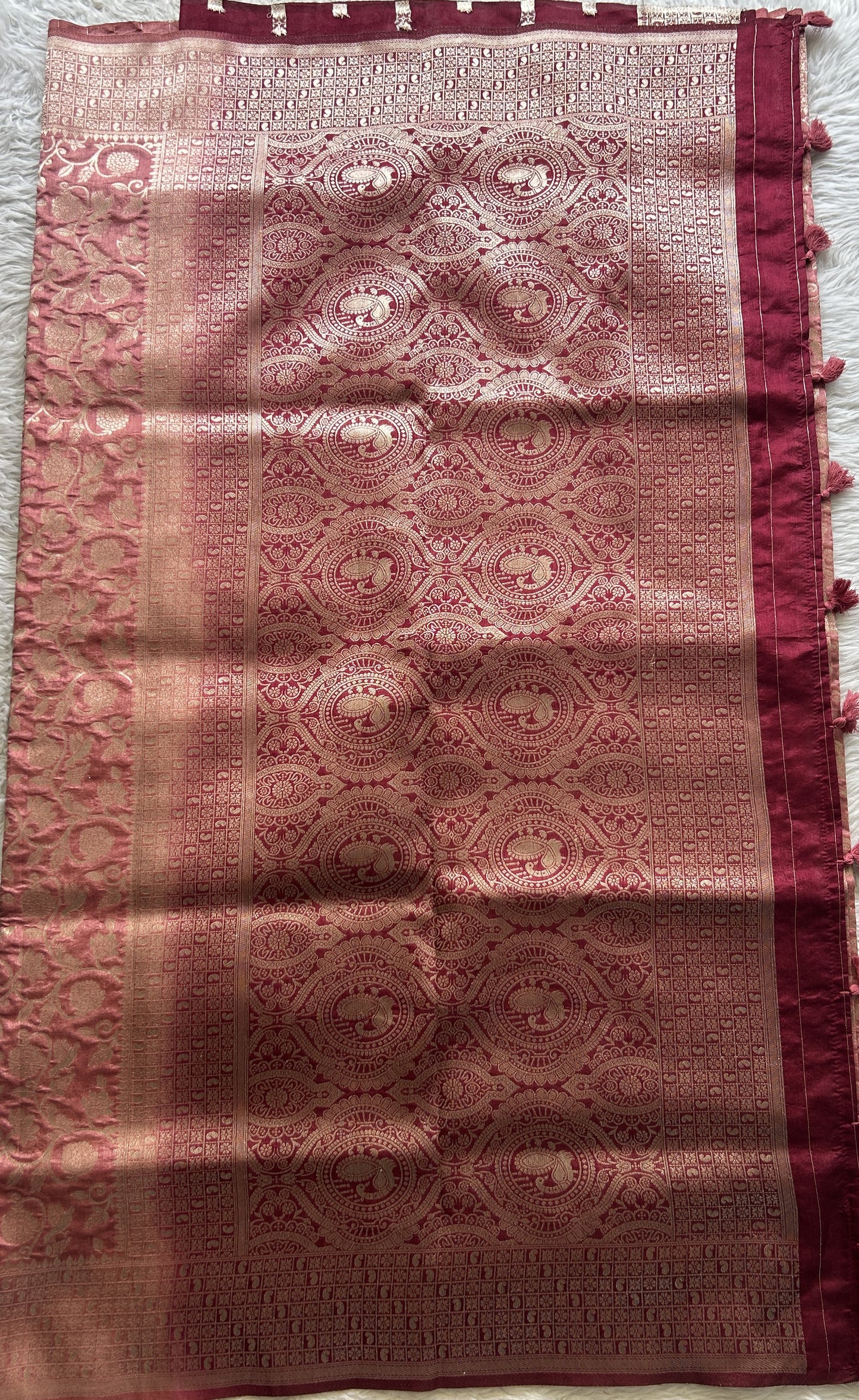 Semi Raw Silk Allover Saree Onion Pink Colored Complemented with a Zari Border. - Sampradaya Designer Studio