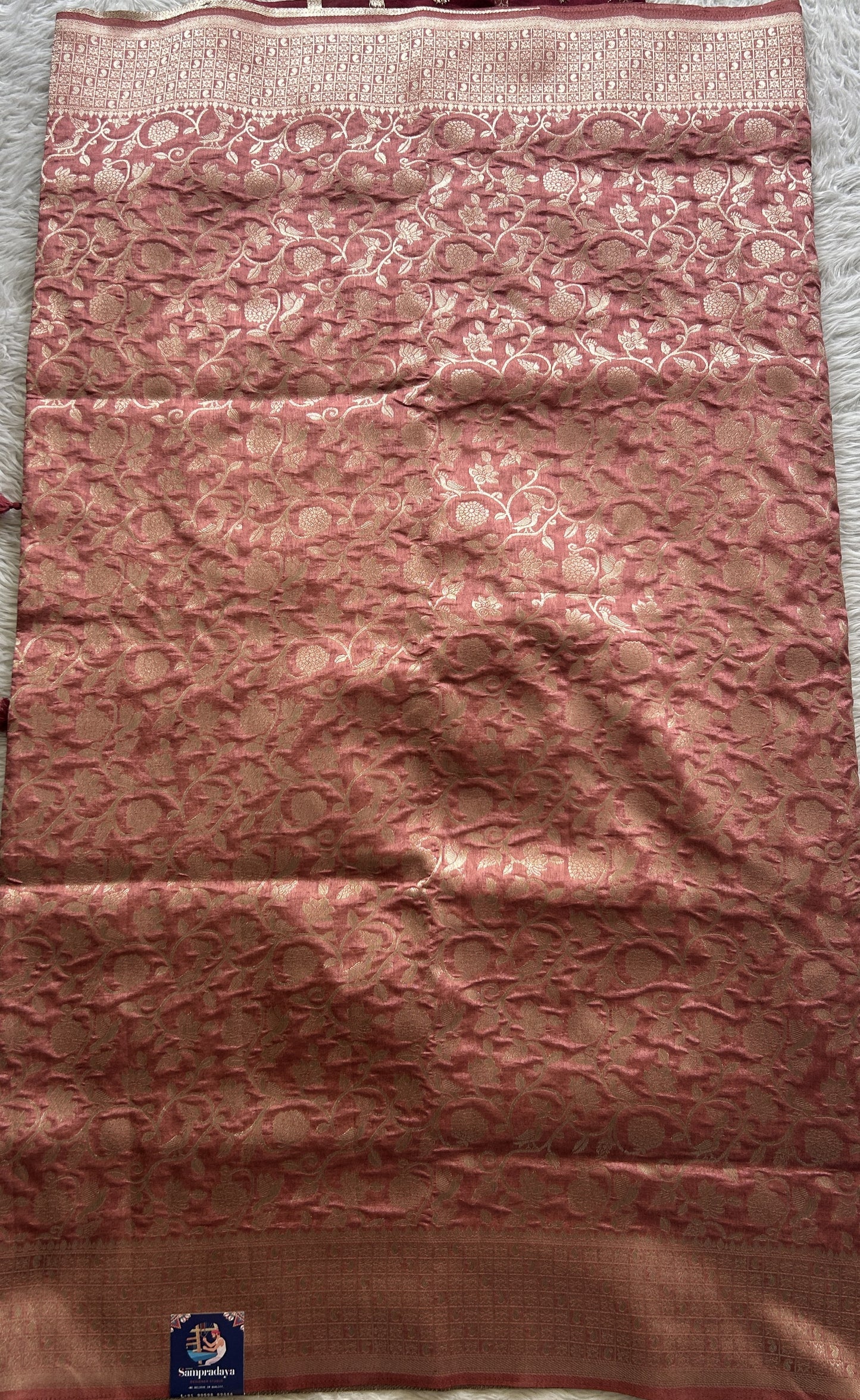 Semi Raw Silk Allover Saree Onion Pink Colored Complemented with a Zari Border. - Sampradaya Designer Studio