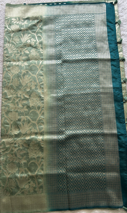 Semi Raw Silk Allover Saree Pista Green Colored Complemented with a Zari Border. - Sampradaya Designer Studio